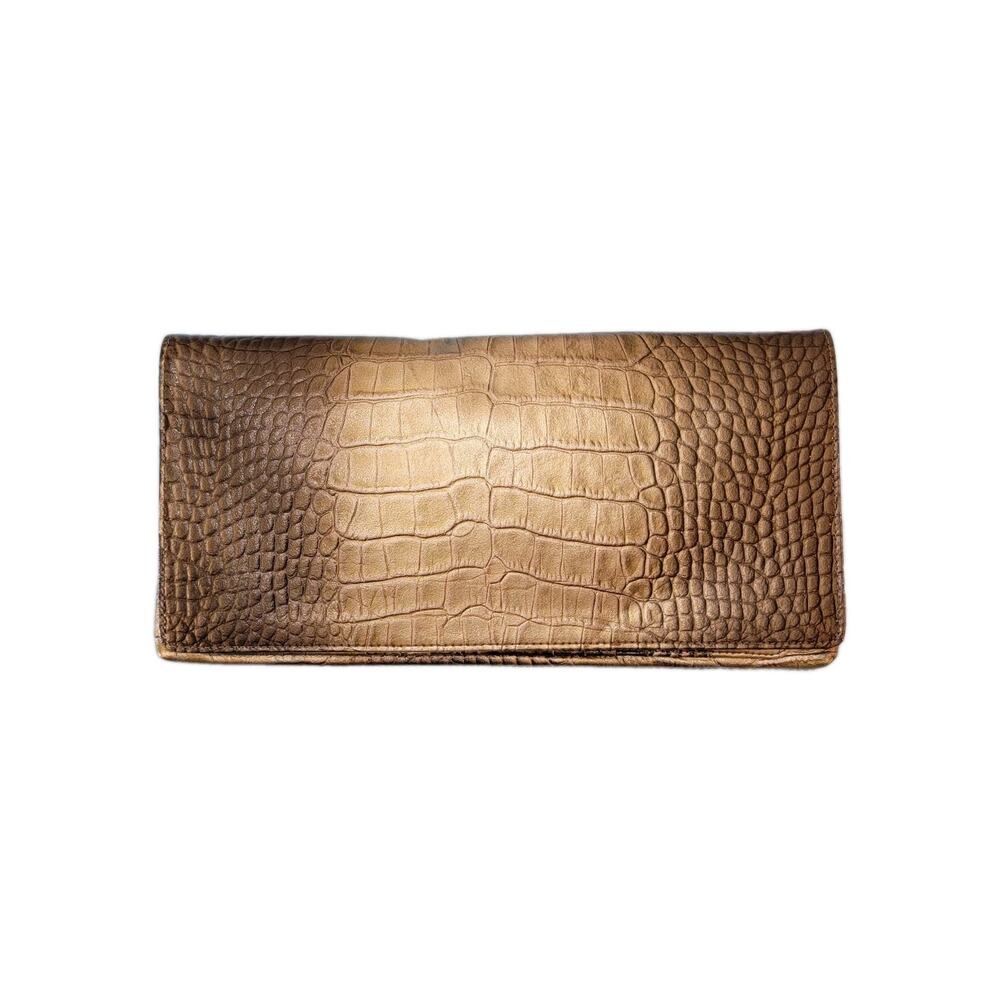 Nordstrom Metallic Bronze Croc-Embossed Wristlet Clutch